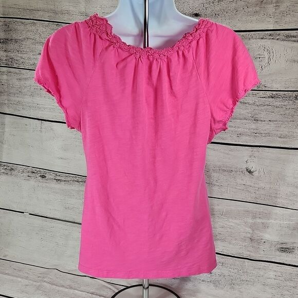 🐞Loft Pink Scoop Neck Short Sleeve Top Medium - Picture 2 of 13